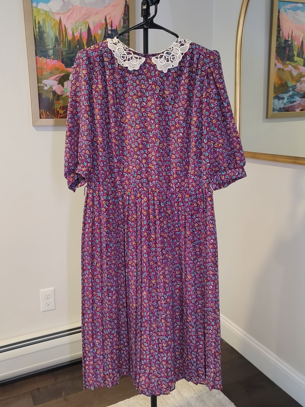 Vintage BRELI ORIGINALS Floral Print Prairie Midi Dress Made in USA Medium‎